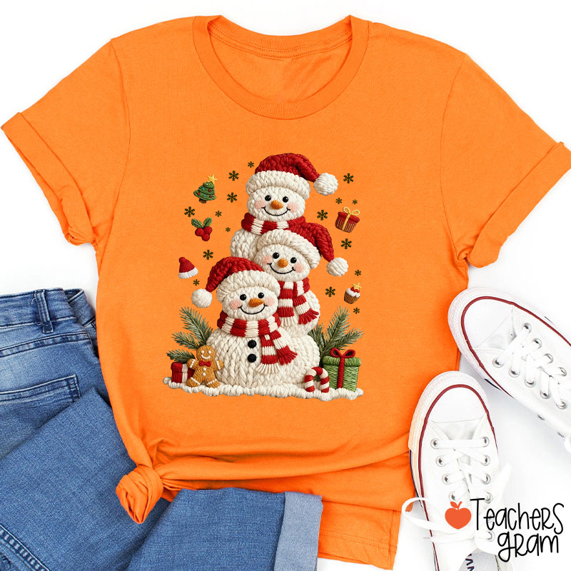 Faux Yarn Snowman Christmas Teacher T-Shirt