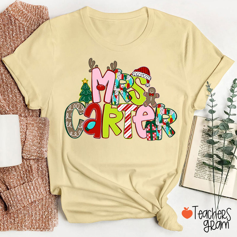 Personalized Name Merry Christmas Teacher T-Shirt