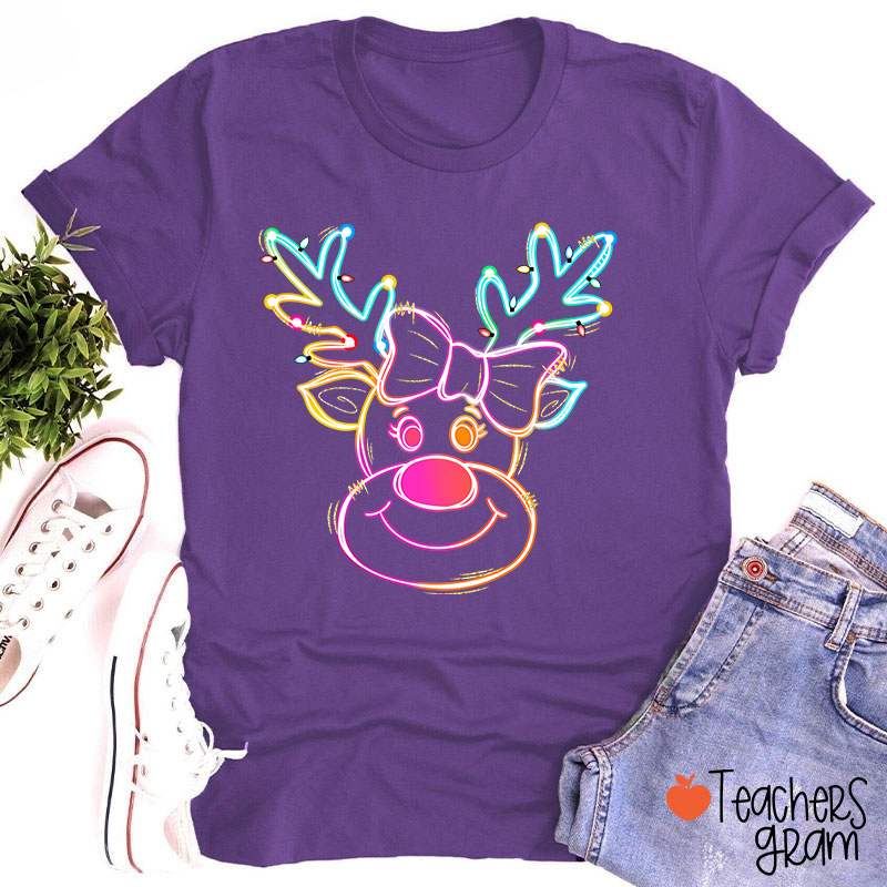Reindeer Christmas Lights Teacher T-Shirt