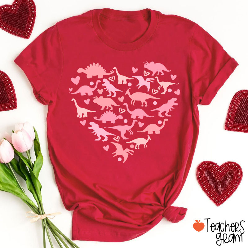 Cute Dinosaur Heart Teacher T-Shirt