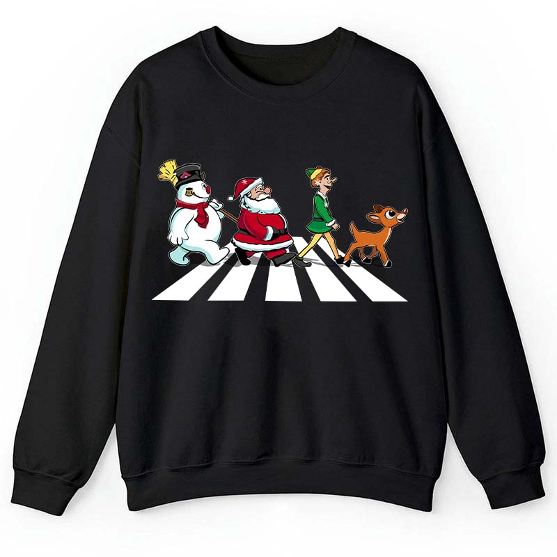 Santa Claus And His Friends Crossing The Road Teacher Sweatshirt