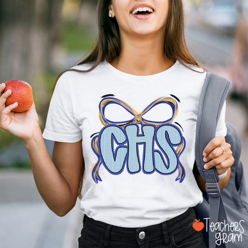 Personalized Letter Bow Stripe Teacher T-Shirt