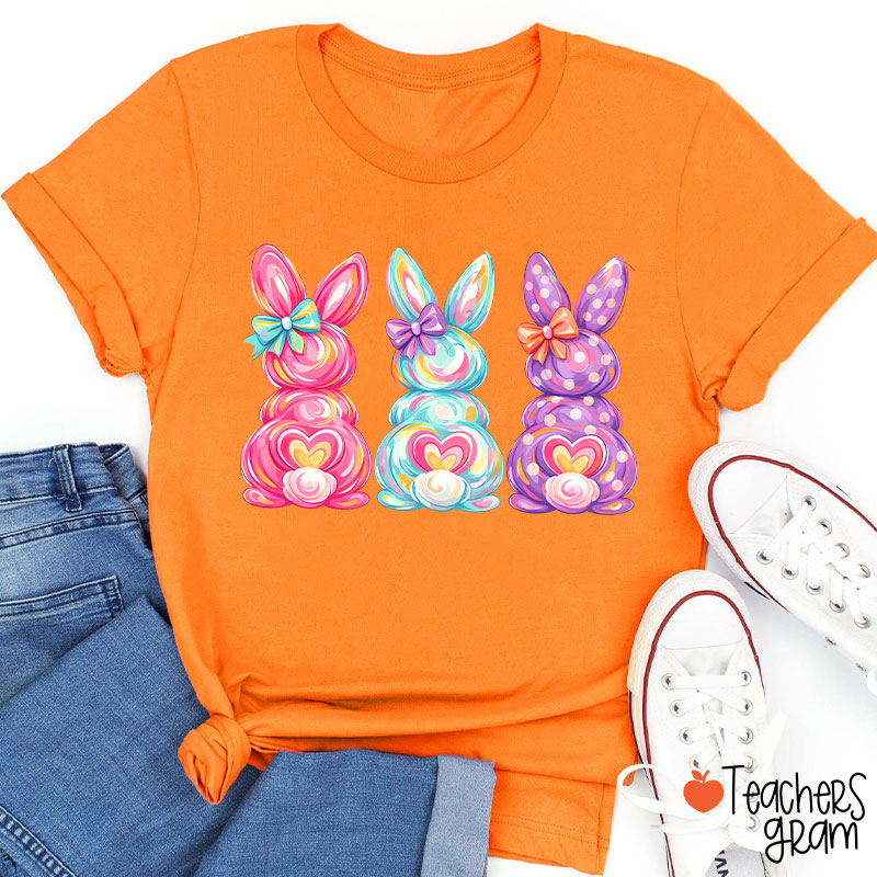 Bright Color Bunnies Easter Vibe Teacher T-Shirt