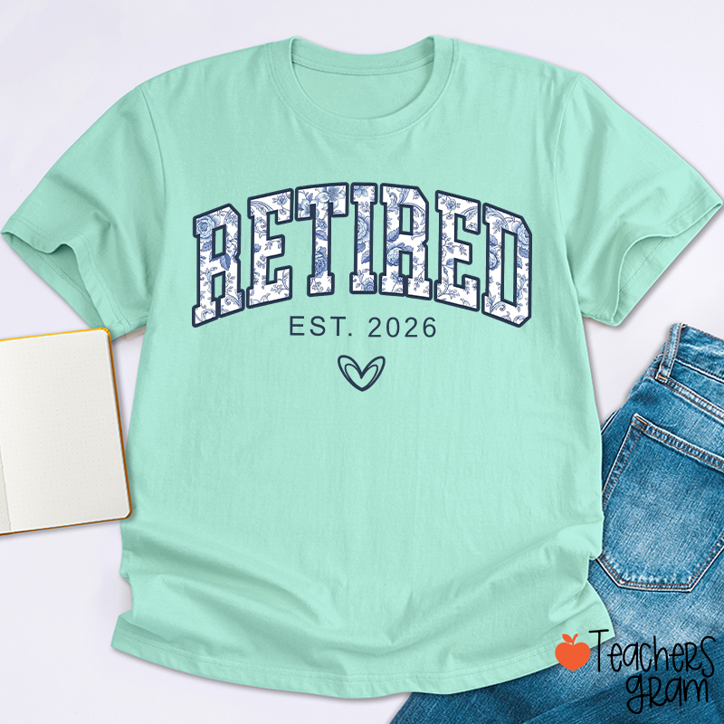 Personalized Toile Retirement Blue And White Porcelain Teacher T-Shirt