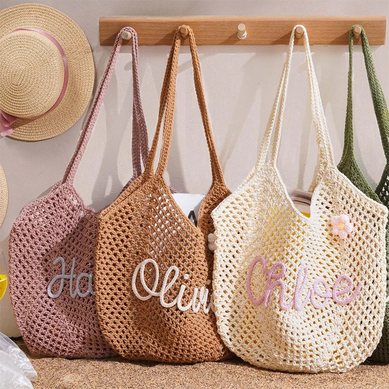 Personalized Name Crochet Beach Tote Bag