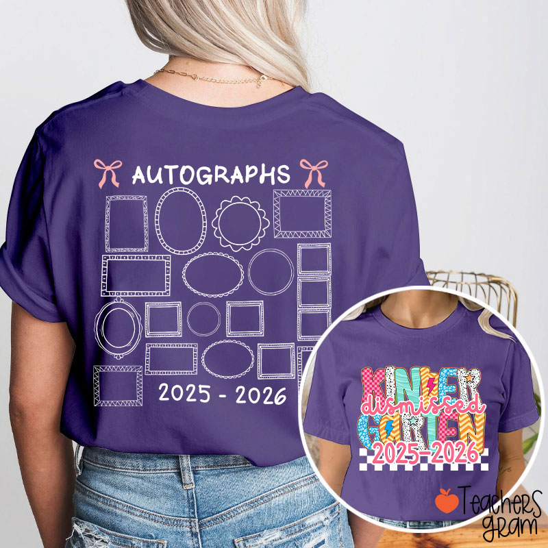 Personalized Grade Autograph Last Day Of School Teacher Two Sided T-Shirt