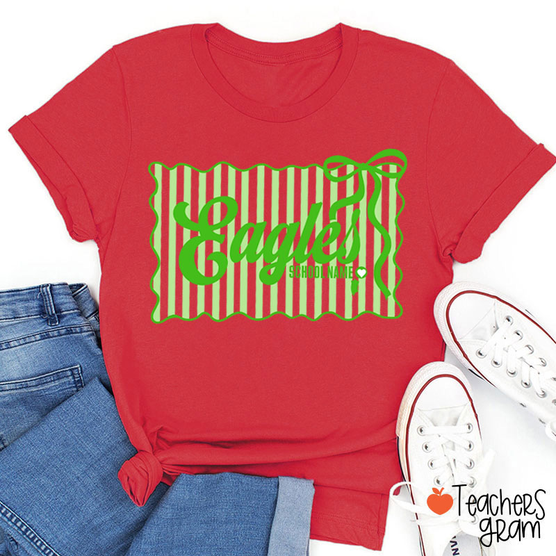 Personalized Retro Stripe Cheer Team Teacher T-Shirt