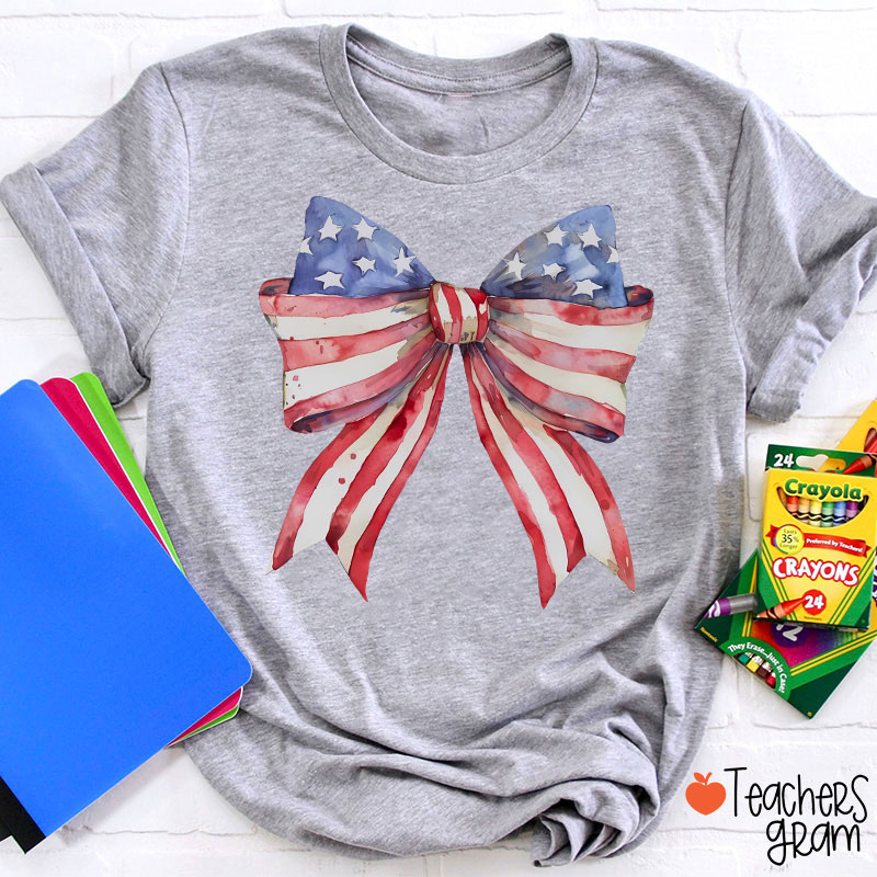 American Flag Bow Teacher T-Shirt