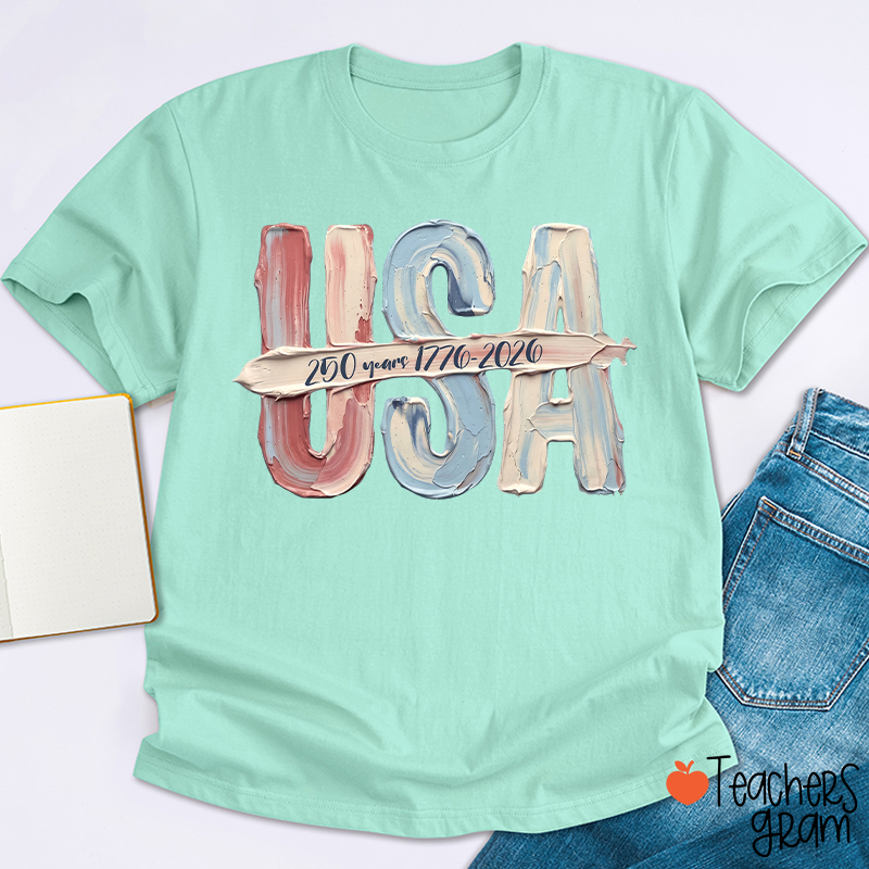 Watercolor USA 250 Years Teacher T-Shirt