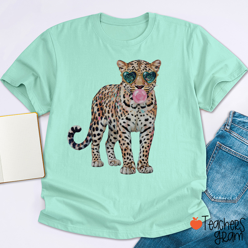 Leopard Bubblegum Sunglasses Teacher T-Shirt