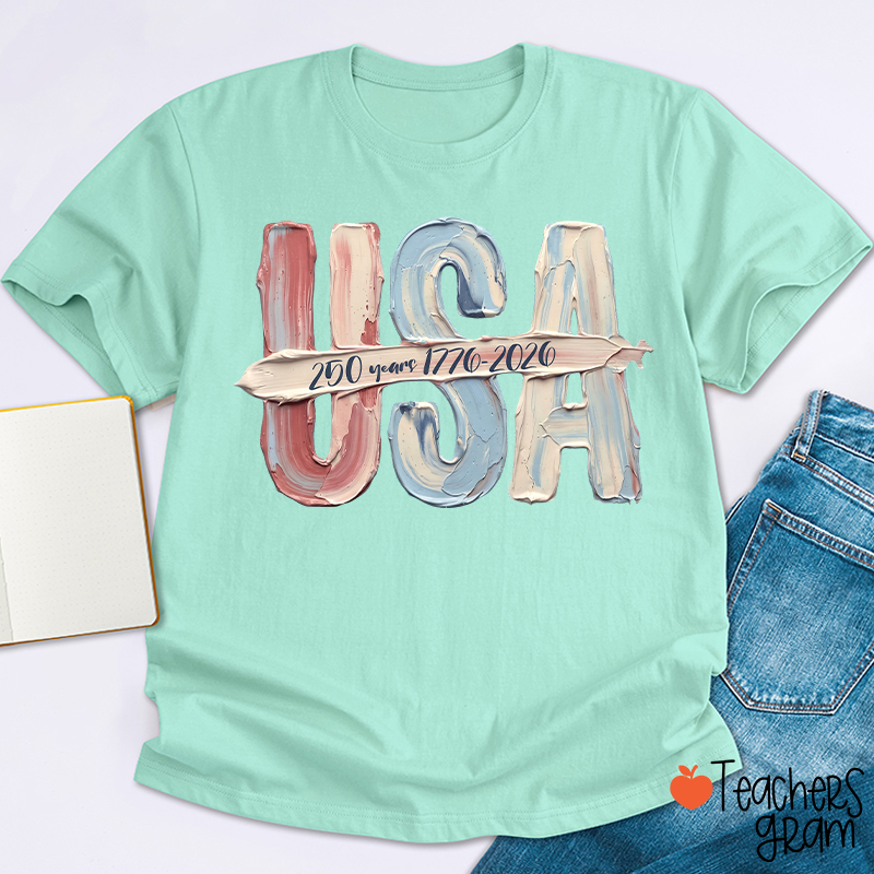 Watercolor USA 250 Years Teacher T-Shirt