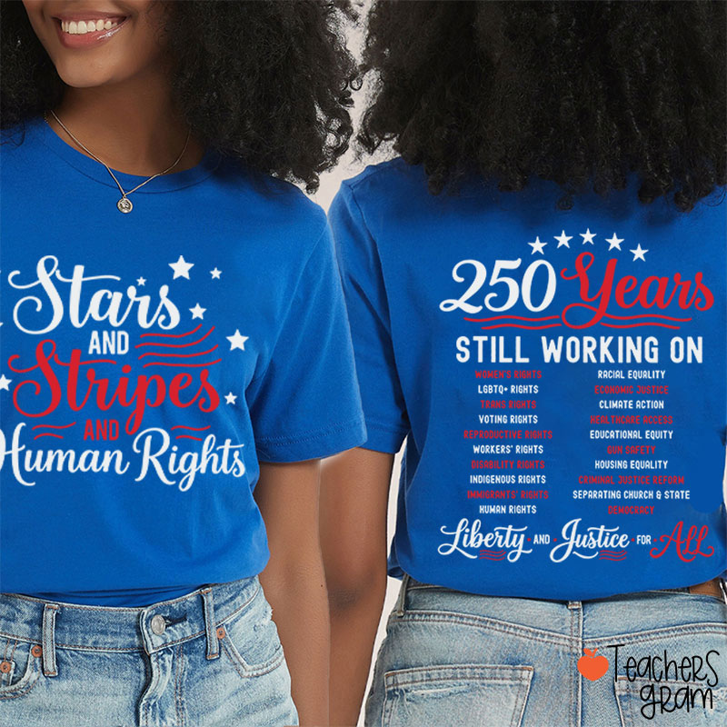 Stars And Stripes And Human Rights Teacher Two Sided T-Shirt