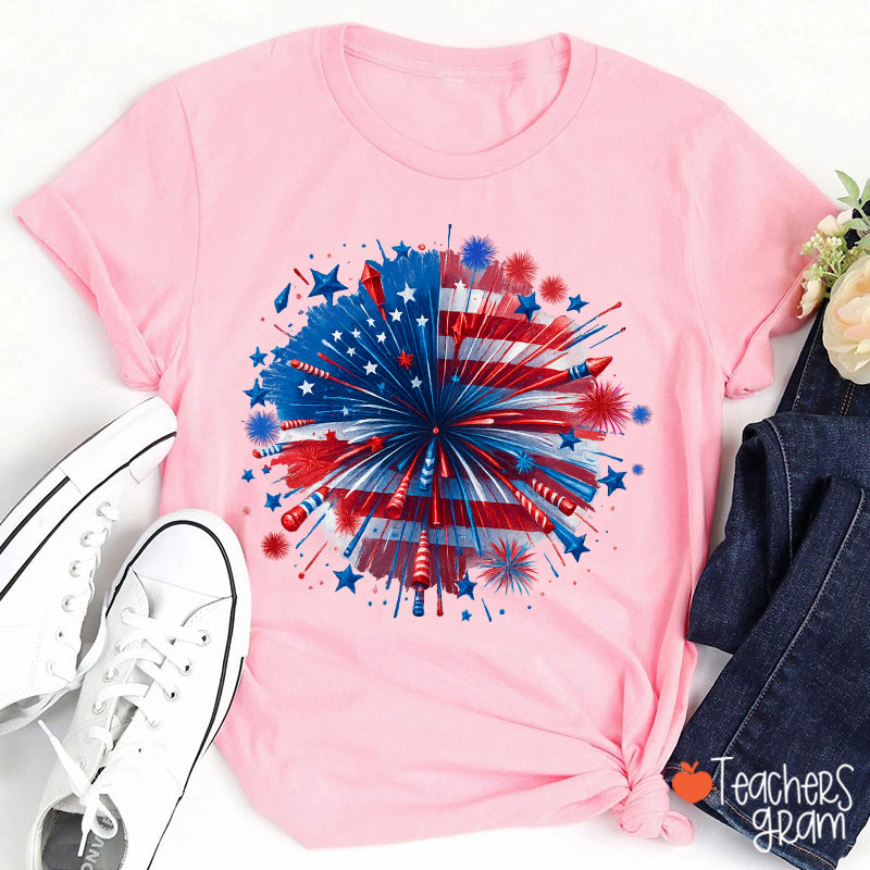 USA Firework Independence Day Teacher T-Shirt
