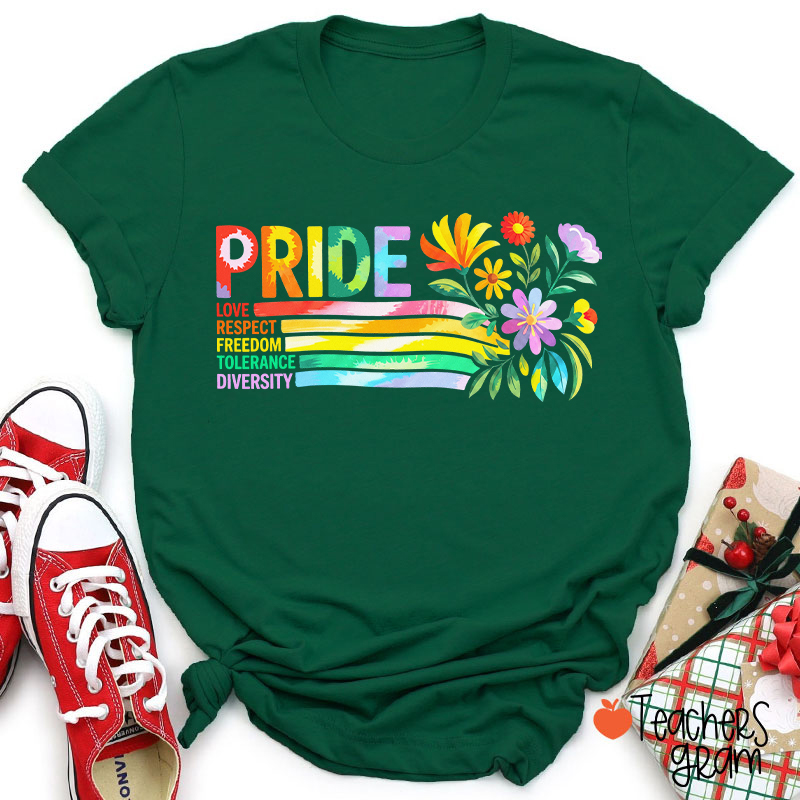 Pride Love Respect Freedom Tolerance Diversity Teacher T-Shirt
