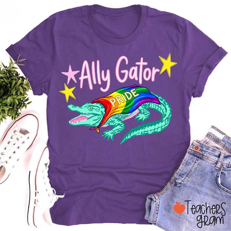 Ally Gator Rainbow Pride Teacher T-Shirt
