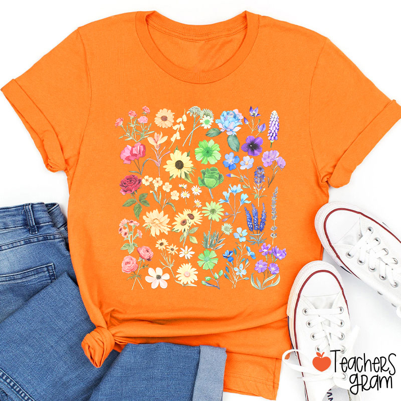 Rainbow Pride Color Wildflowers Teacher T-Shirt