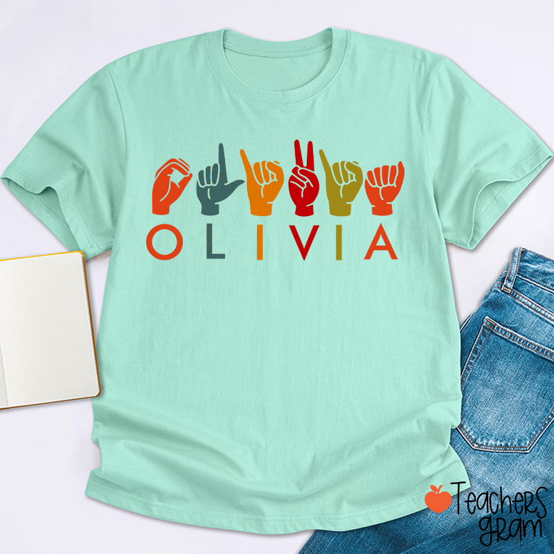 Personalized Name ASL American Sign Language Teacher T-Shirt