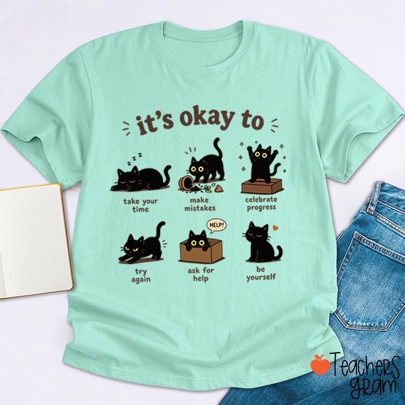 Black Cats It's Okay To Take Your Time Teacher T-Shirt