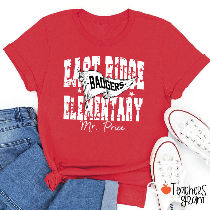 Personalized School Mascot Pennant Flag Teacher T-Shirt