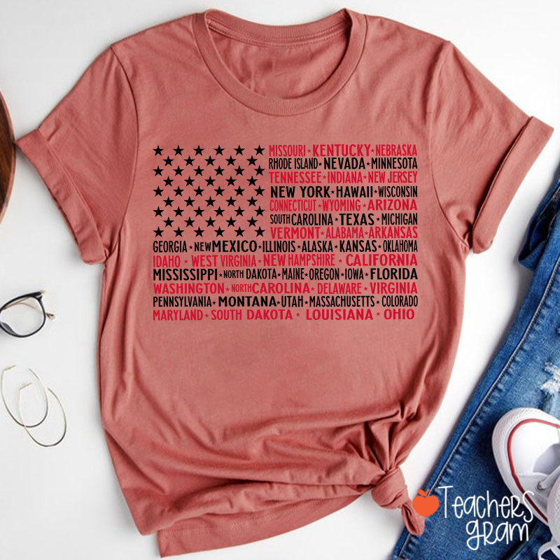 Vintage American Flag 4th Of July Teacher T-Shirt