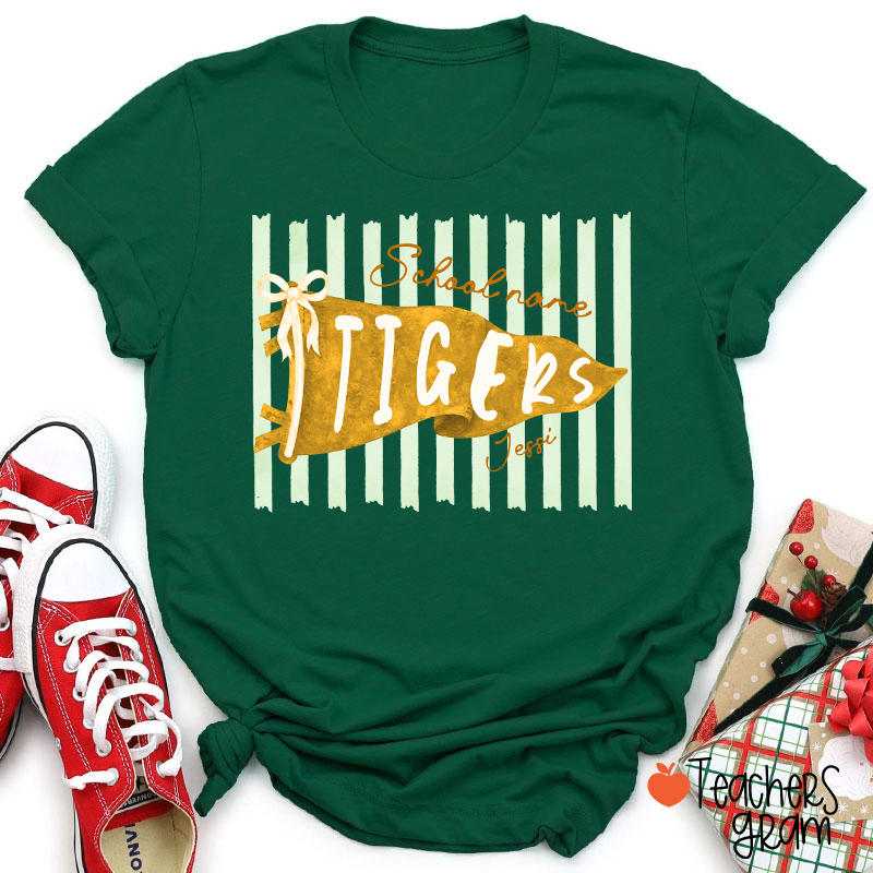 Personalized Mascot School Spirit Stripes Pennant Teacher T-Shirt