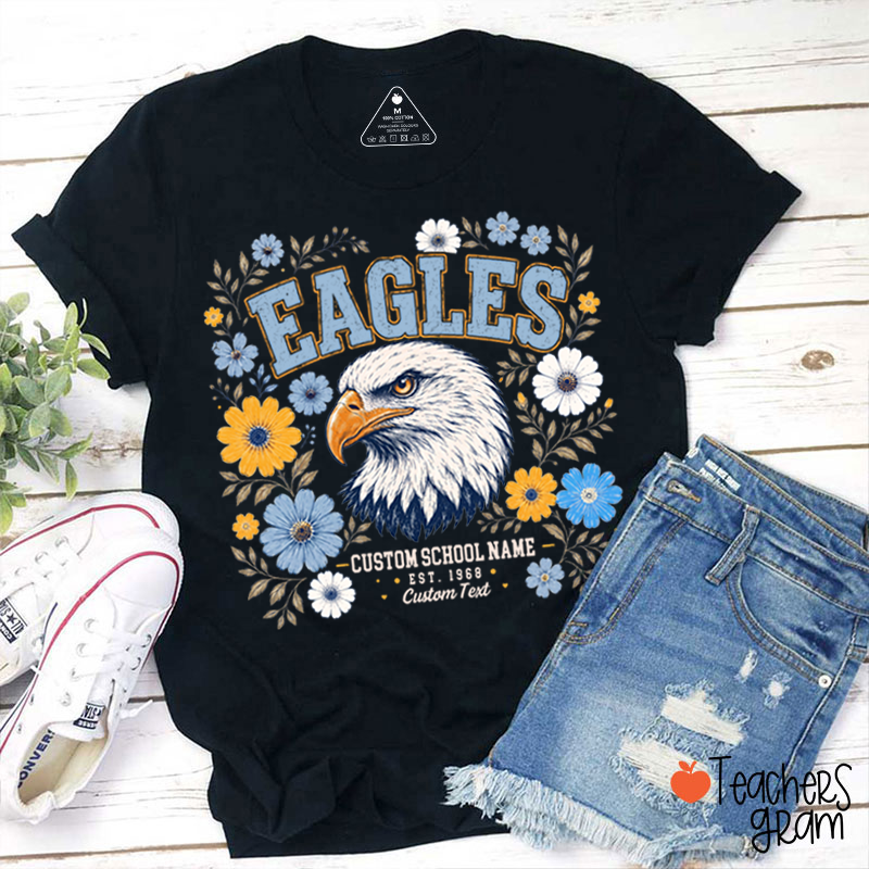 Personalized Mascot Floral Est Custom Text Teacher T-Shirt