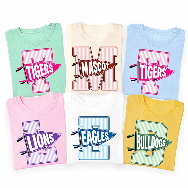 Personalized Mascot Striped Varsity Letter Pennant Teacher T-Shirt