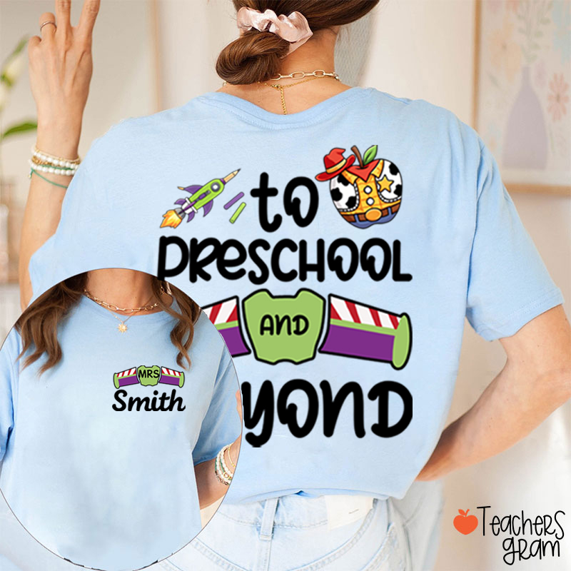 Personalized Grade And Name Galaxy Cartoon Teacher Two Sided T-Shirt