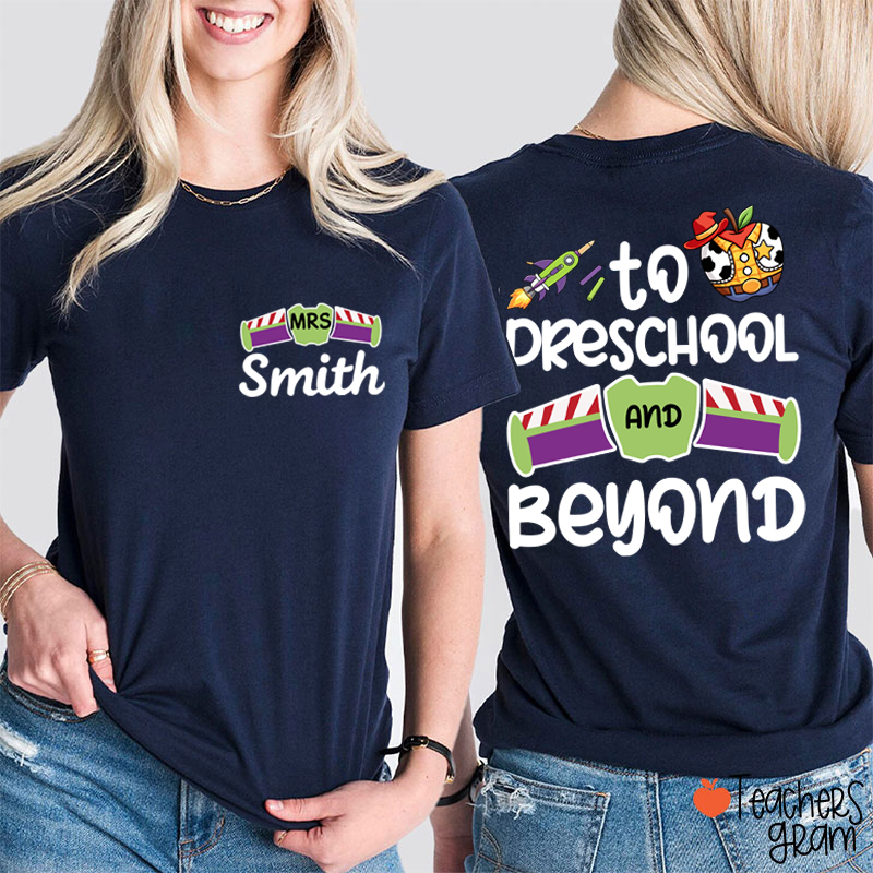 Personalized Grade And Name Galaxy Cartoon Teacher Two Sided T-Shirt