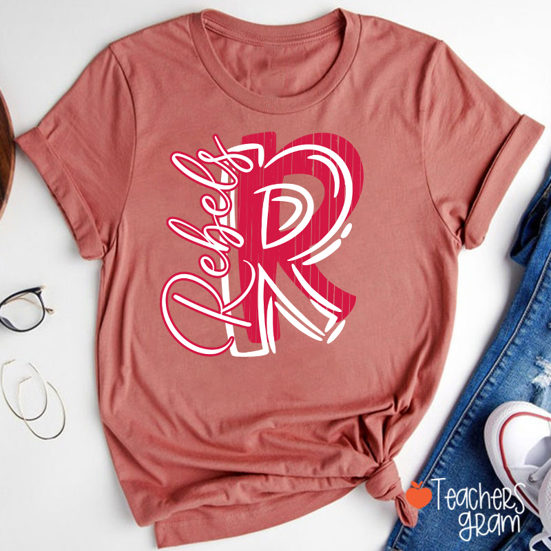 Personalized School Spirit Mascot Initial Teacher T-Shirt