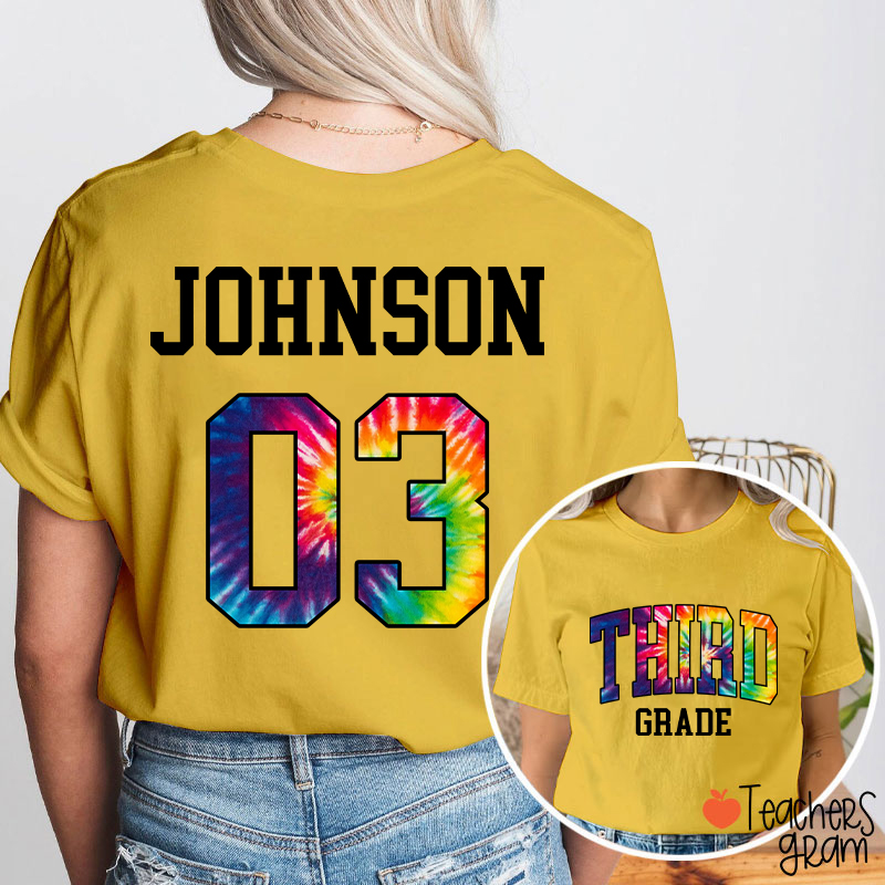 Personalized Grade And Name Tie-dye Letter Teacher Two Sided T-Shirt