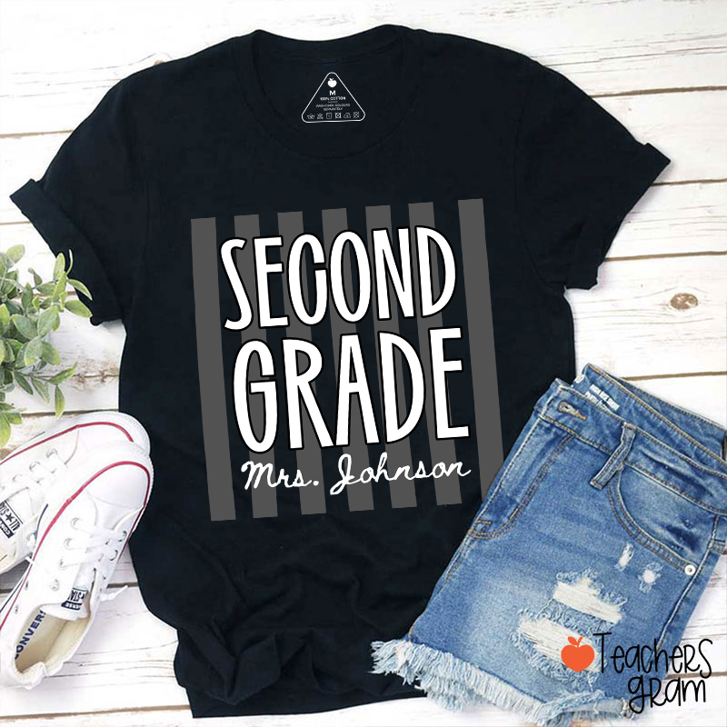 Personalized Grade And Name Stripes Stars Teacher T-Shirt