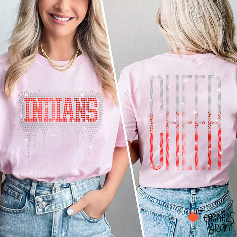 Personalized Mascot Cheer Drip Faux Rhinestone Teacher  Two Sided T-Shirt