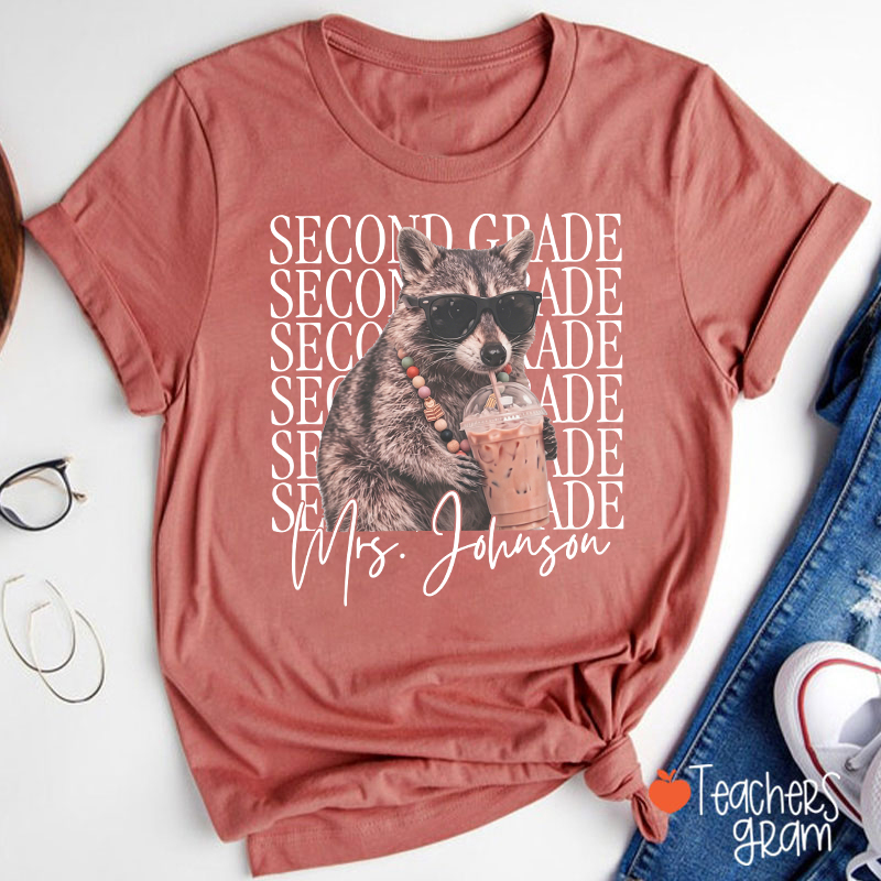 Personalized Grade And Name Raccoon Teacher T-Shirt