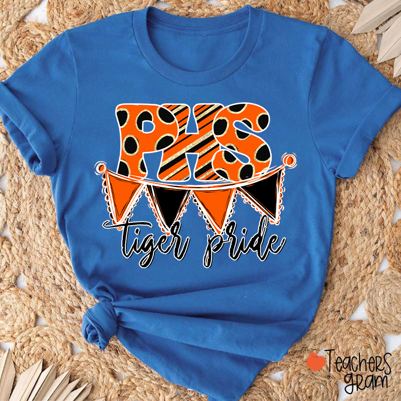 Personalized Mascot Banner Dots Teacher T-Shirt