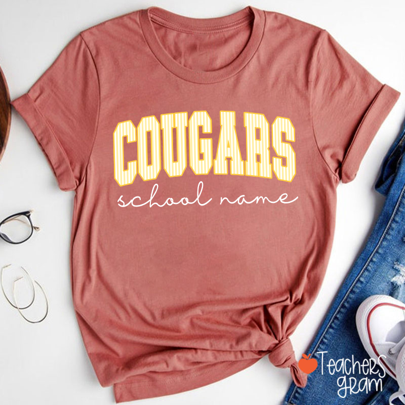 Personalized Mascot School Spirit Stripes Teacher T-Shirt