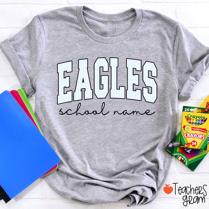 Personalized Mascot School Spirit Stripes Teacher T-Shirt
