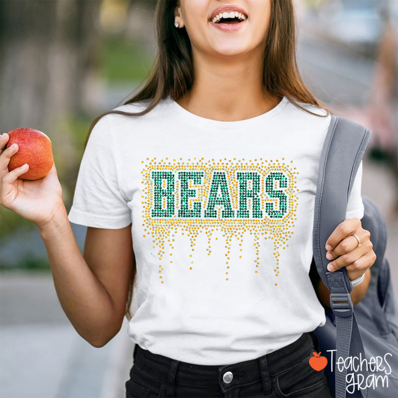 Personalized Mascot Drip Faux Rhinestone Teacher T-Shirt