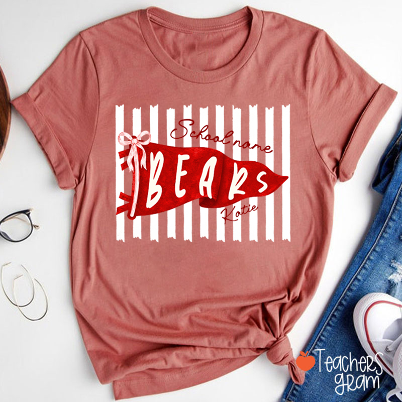Personalized Mascot School Spirit Stripes Pennant Teacher T-Shirt