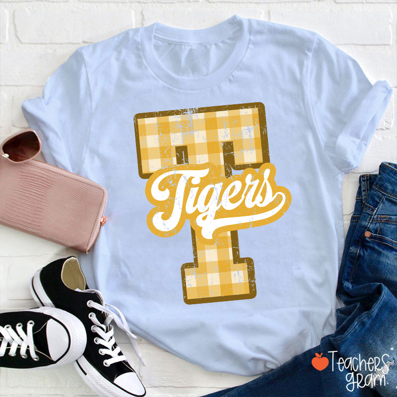 Personalized Mascot Sport Gingham Varsity Teacher T-Shirt
