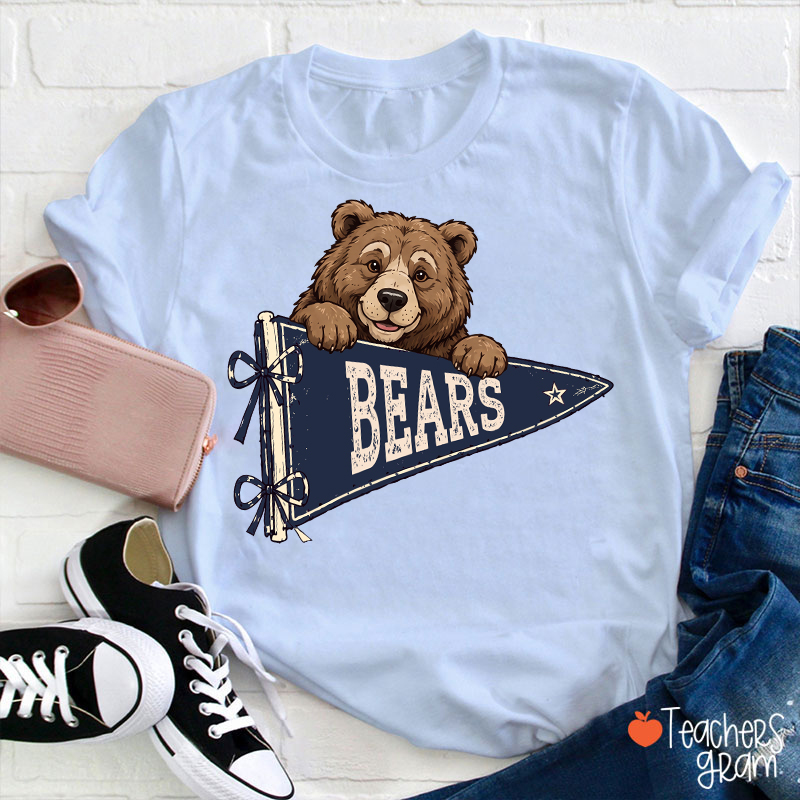 Personalized Mascot Team Name Vintage Pennant Bow Star Teacher T-Shirt