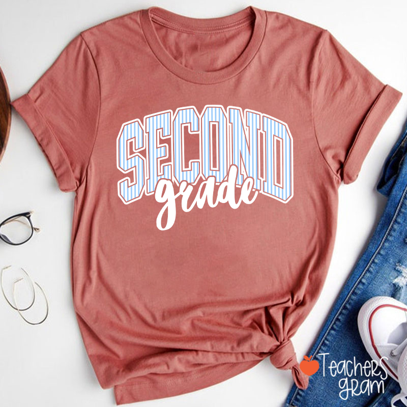 Personalized Grade Striped Varsity Teacher T-Shirt