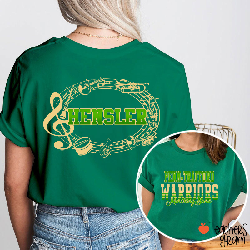 Personalized Band Music Note Mascot Two Sided Teacher T-Shirt