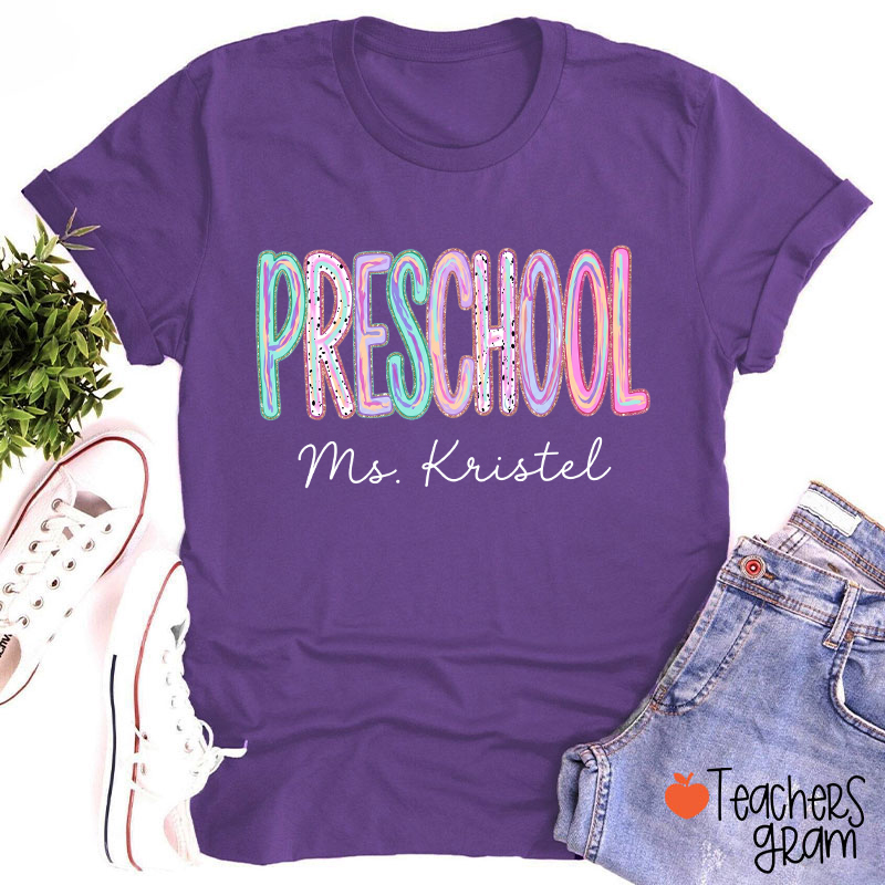 Personalized Grade Rainbow Doodle Name Teacher T-Shirt