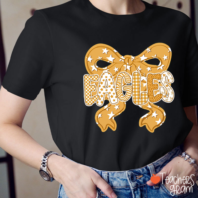 Personalized Mascot Star Bow Mixed Pattern Letter Teacher T-Shirt