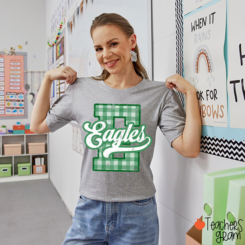 Personalized Mascot Sport Gingham Varsity Teacher T-Shirt
