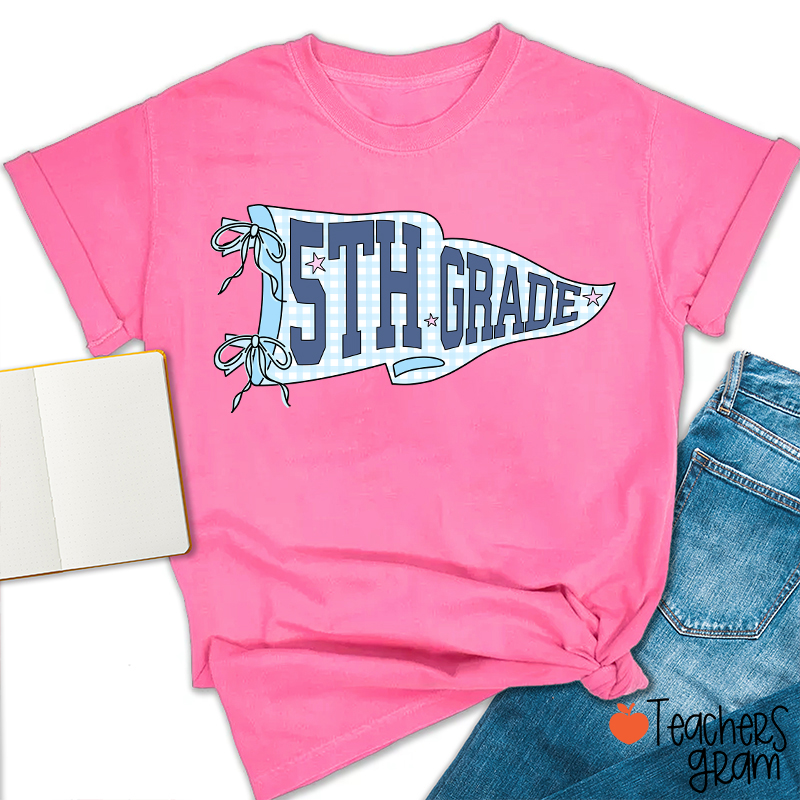 Personalized Text Gingham Pennant Teacher T-Shirt