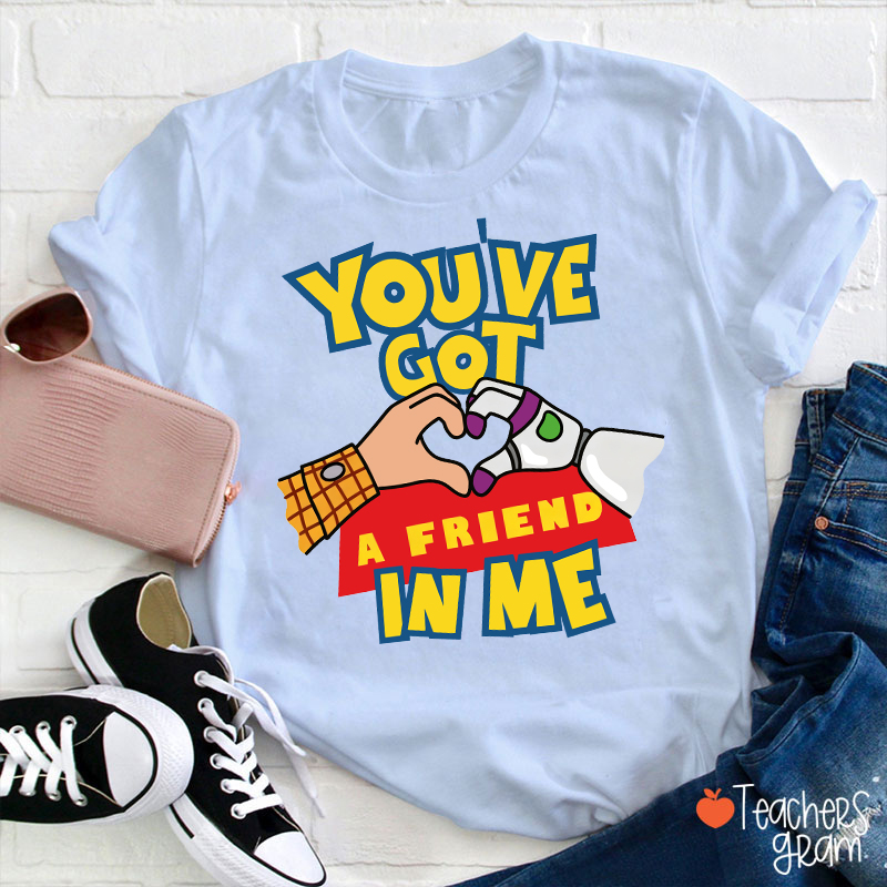 You've Got A Friend In Me Cartoon Cowboy Astronaut Hand Heart Friendship Teacher T-Shirt