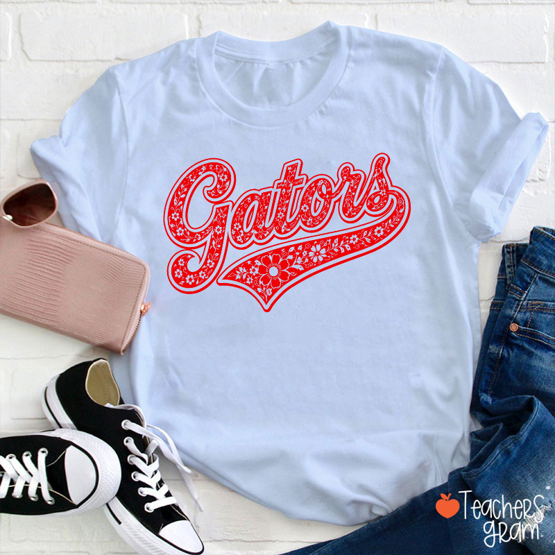 Personalized Mascot Floral Script Teacher T-Shirt