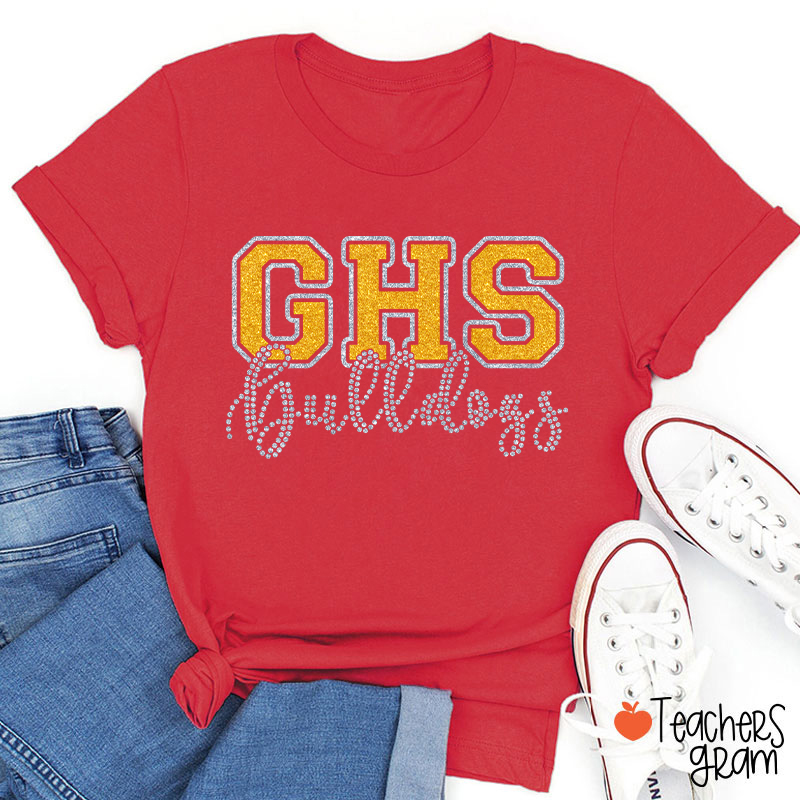 Personalized School Abbreviation And Name Faux Glitter Teacher T-Shirt